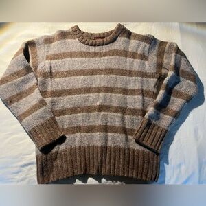 Nordstrom Men's Brown and Gray Striped Crewneck Sweater